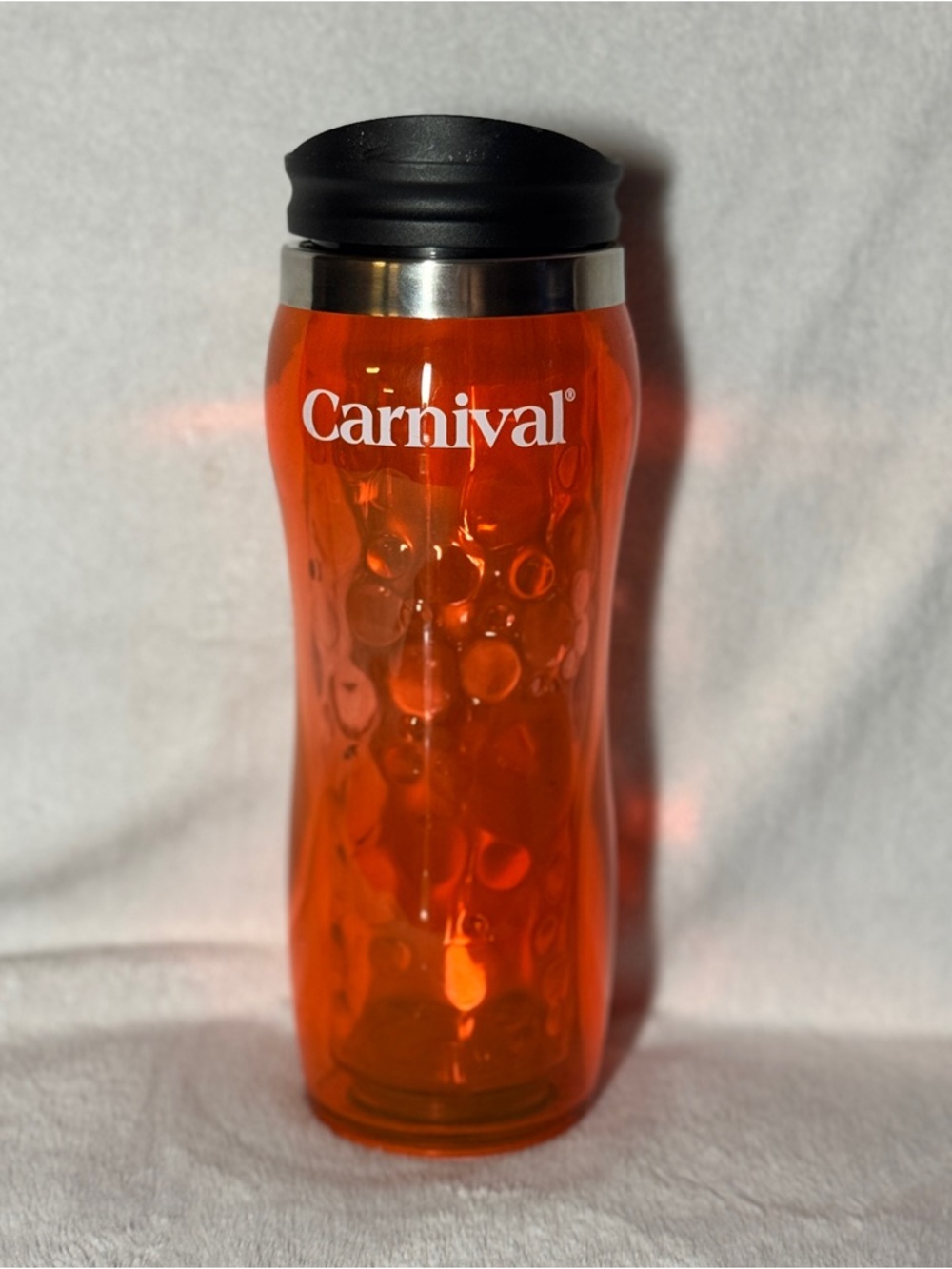 Carnival Cruise Lines Insulated Weighted Tumbler Cup Lid Orange Bubbles 14 Oz